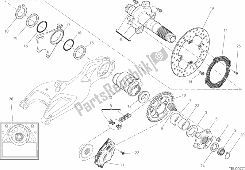 Alle onderdelen voor de Naaf, Achterwiel van de Ducati Hypermotard USA 821 2013